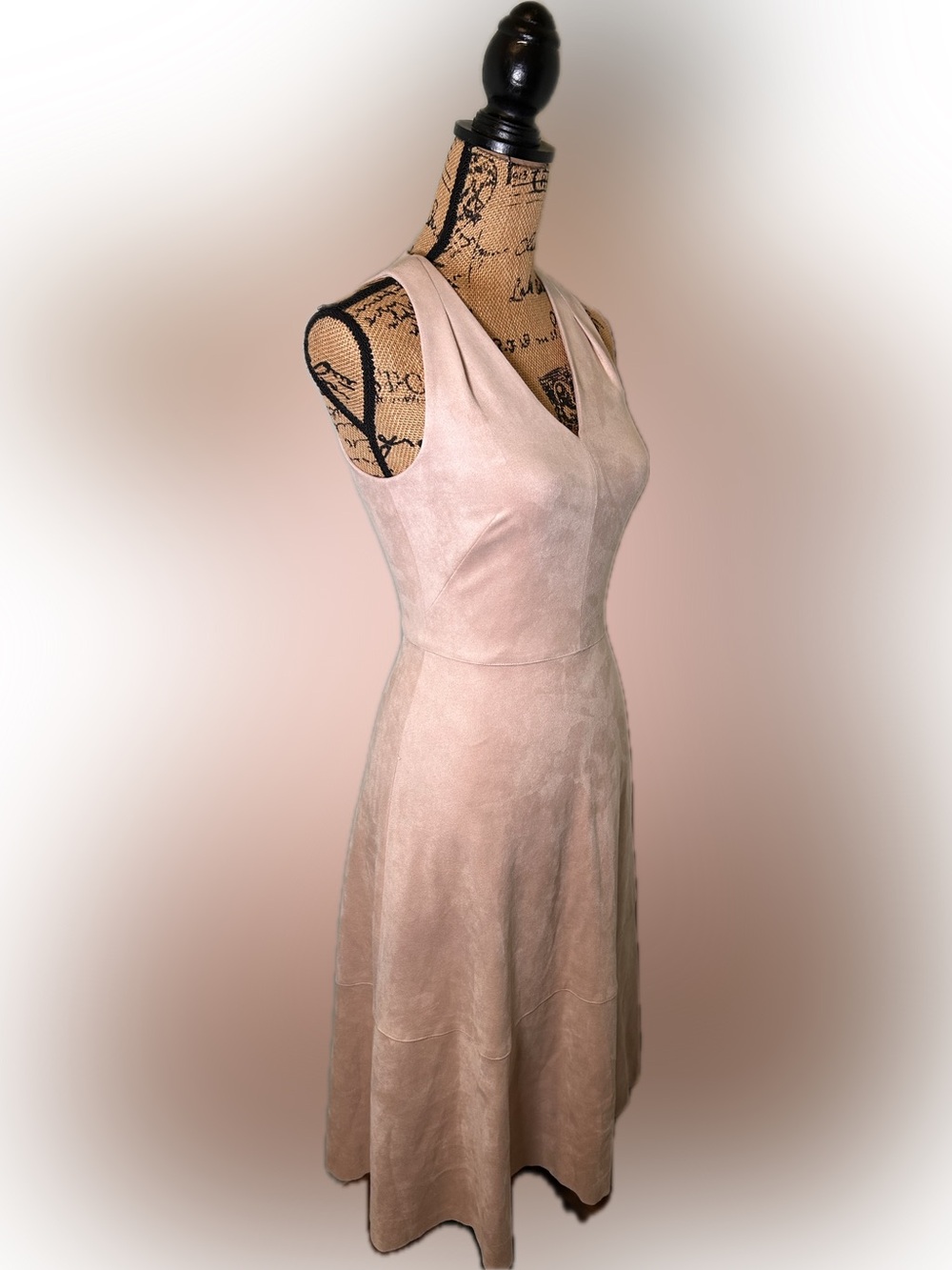 NWT ANTONIO MELANI Quint Faux Suede Sleeveless Aline Nude Blush Midi Dress 2 - Picture 3 of 15